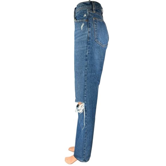 Abercrombie & Fitch Blue Distressed 90s Straight Ultra High Rise Denim Jeans 25 - Picture 2 of 5